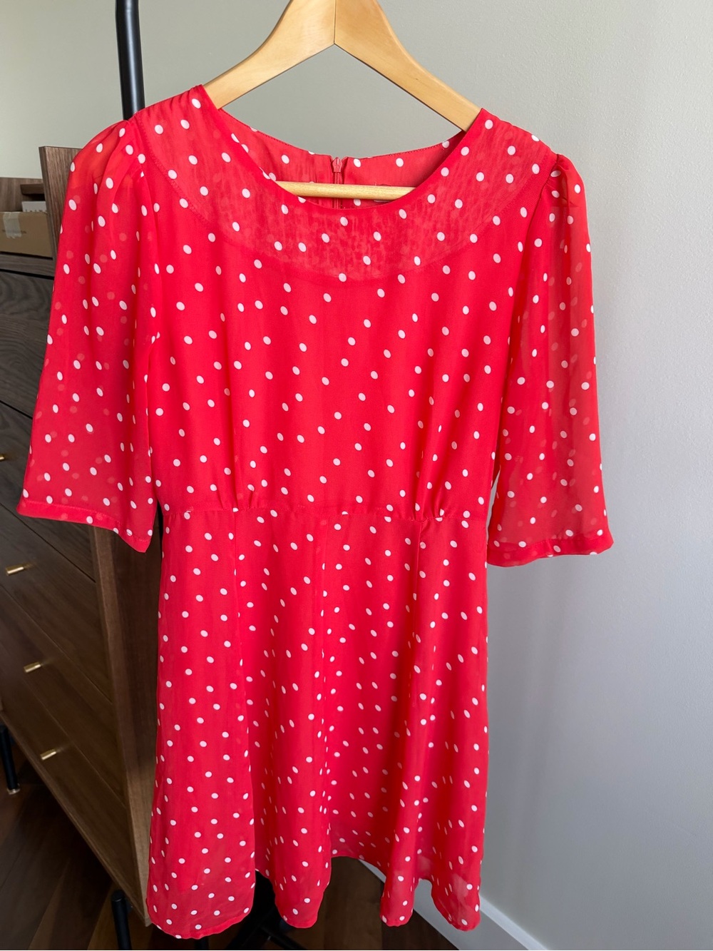 Kling Red & White Polka Dot Chiffon Mini Dress Size S